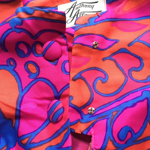 Anthony Allan Dress Vintage Union Bright Pink Orange Front Zipper Back Pleat - Picture 6 of 7